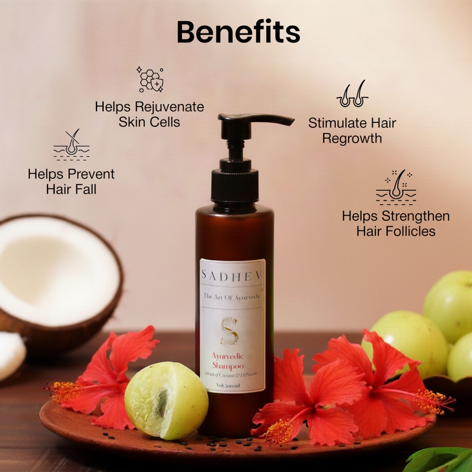 SADHEV Ayurvedic Shampoo - Coconut & Hibiscus