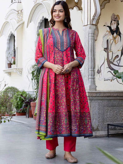 Dhiyona IE Women Ethnic Motifs Printed Regular Sequinned Pure Cotton Kurta with Trousers & With Dupatta