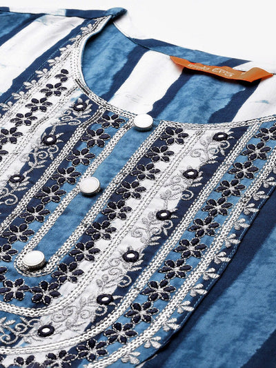 Dhiyona IE Striped Sequinned Kurta With Trousers & Dupatta