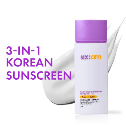 SIXAM Glow 3-in-1 Korean Daily Call Sun Serum 2% Niacinamide, Moisturiser & Sunscreen SPF 50 PA++++