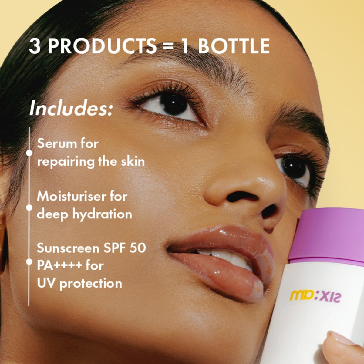 SIXAM Glow 3-in-1 Korean Daily Call Sun Serum 2% Niacinamide, Moisturiser & Sunscreen SPF 50 PA++++