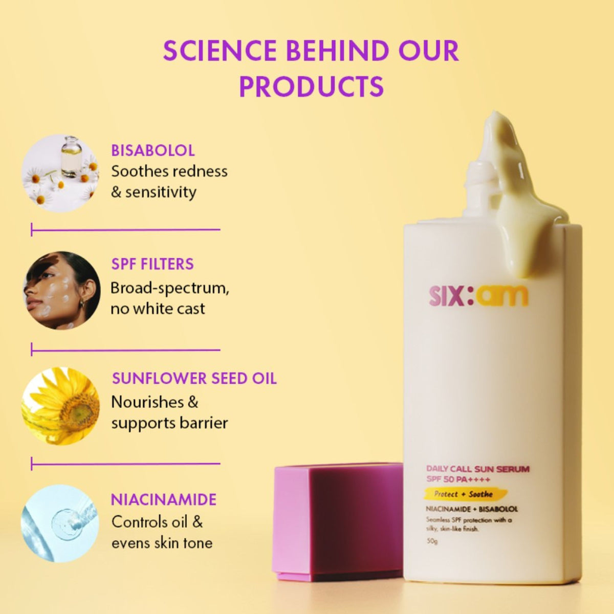 SIXAM Glow 3-in-1 Korean Daily Call Sun Serum 2% Niacinamide, Moisturiser & Sunscreen SPF 50 PA++++