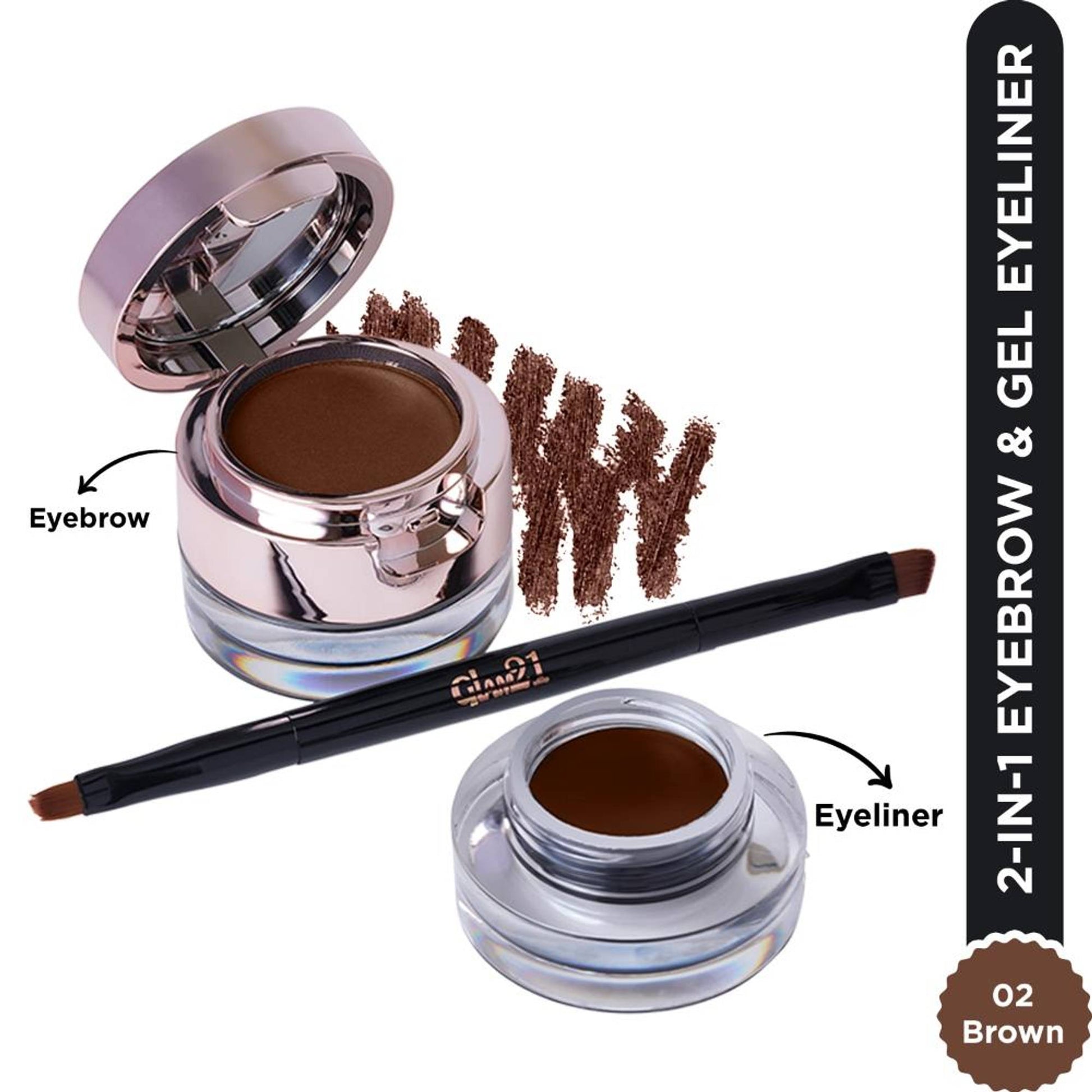 GLAM21 2-In-1 Eyebrow & Gel Eyeliner 24-Hour Stay Waterproof - 02 Brown