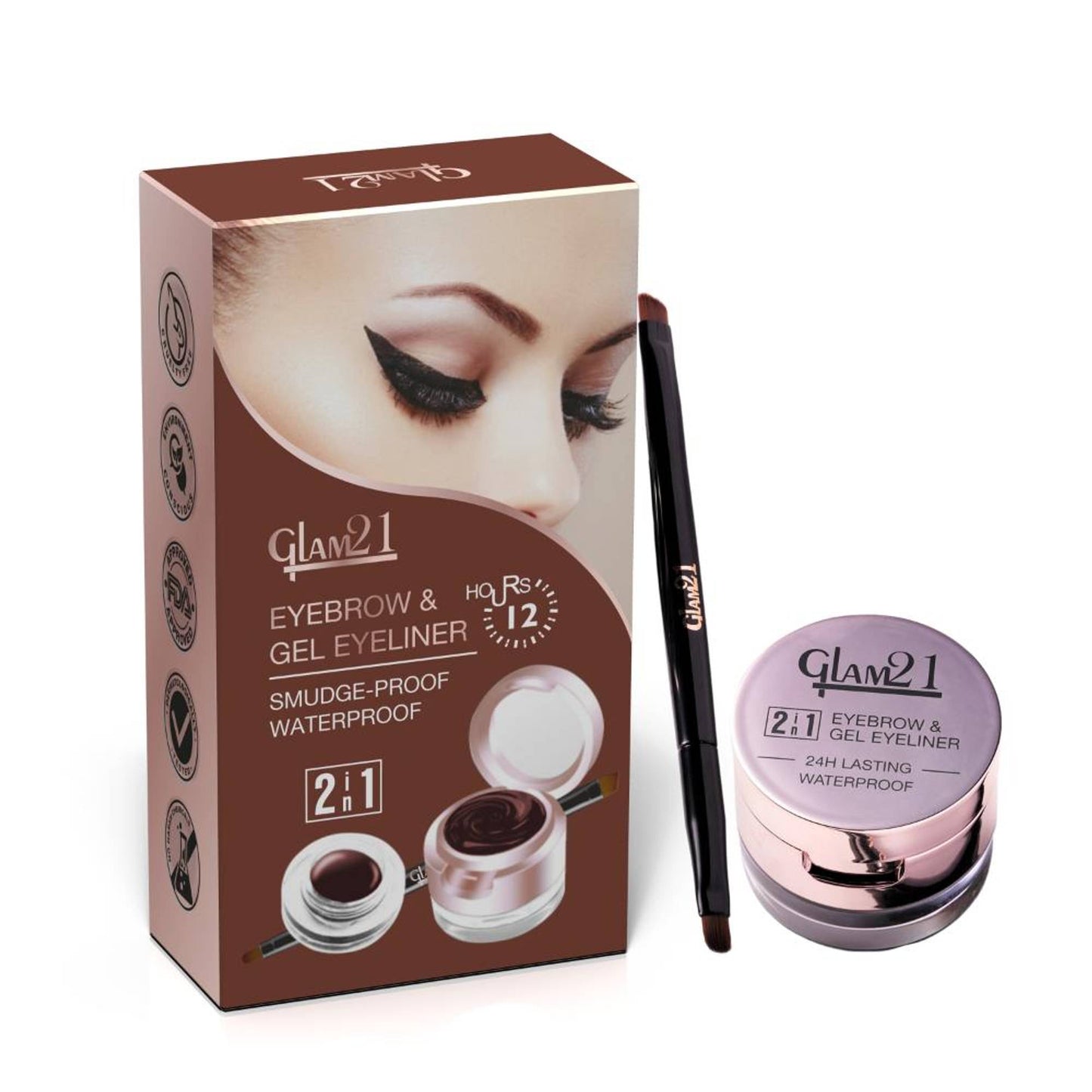 GLAM21 2-In-1 Eyebrow & Gel Eyeliner 24-Hour Stay Waterproof - 02 Brown