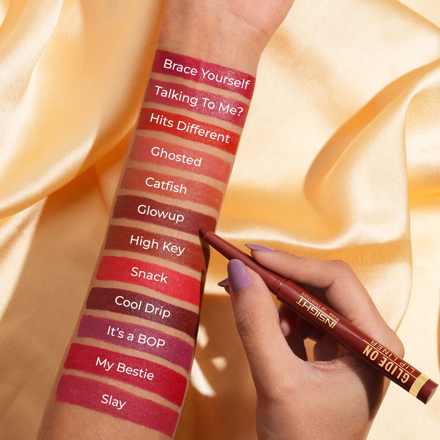 Insight Cosmetics Glide On Lip Liner, Intense Pigment, Long Wear Matte Lip Formula - Set Of 12