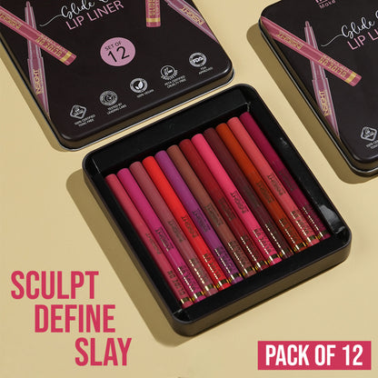 Insight Cosmetics Glide On Lip Liner, Intense Pigment, Long Wear Matte Lip Formula - Set Of 12