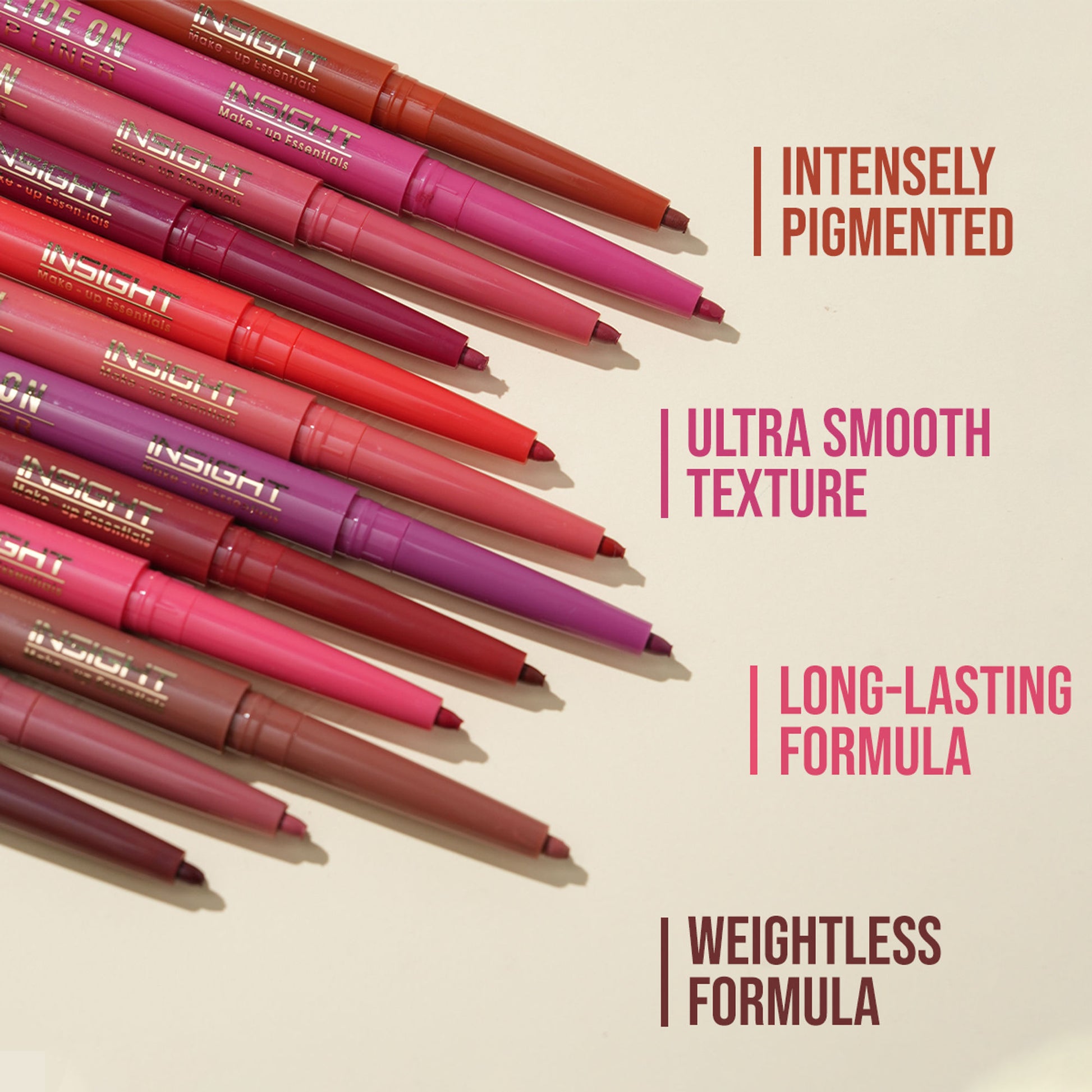 Insight Cosmetics Glide On Lip Liner, Intense Pigment, Long Wear Matte Lip Formula - Set Of 12