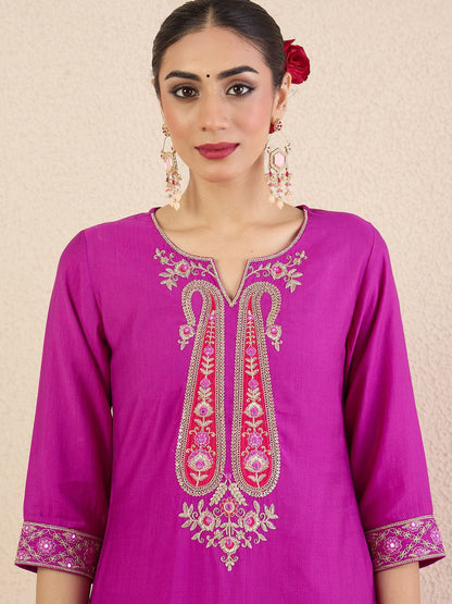 Women Solid Embroidered Kurta with Pyjama & Dupatta