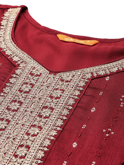 Indyancart IE Embroidered Straight Kurta Trousers With Dupatta Set