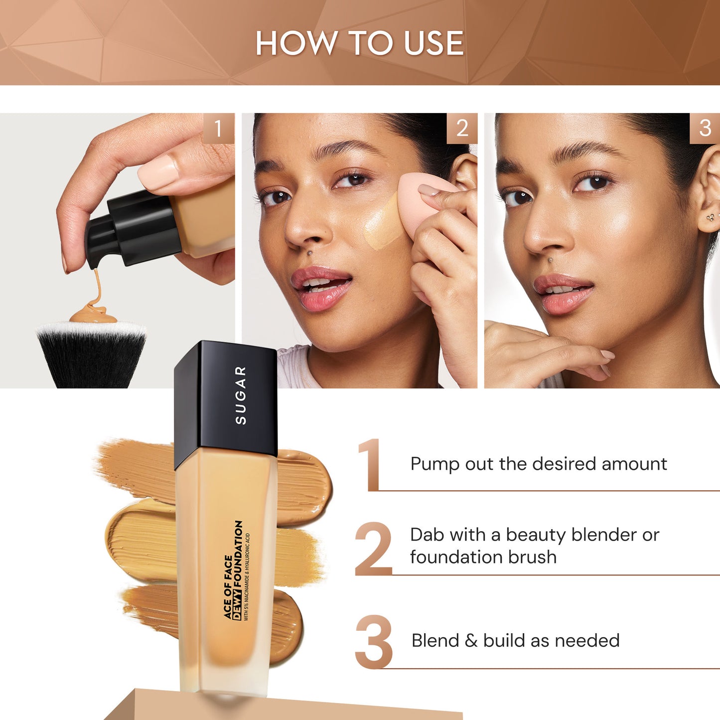 SUGAR Ace Of Face Dewy Foundation, 5% Niacinamide + HA - Cappuccino
