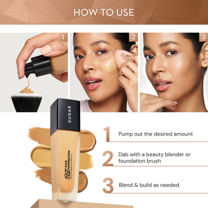 SUGAR Ace Of Face Dewy Foundation, 5% Niacinamide + HA - Cappuccino