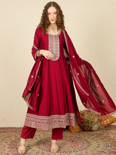Dhiyona IE Ethnic Motifs Embroidered Sequinned Anarkali Kurta with Trousers & Dupatta
