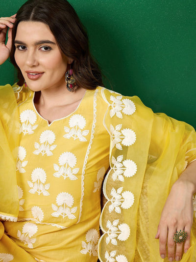Indyancart SN Women's Embroidered Straight Kurta With Trouser & Dupatta