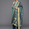 Indyancart VA Women's Blue Ethnic Motifs Embroidered Kurta with Trousers & Dupatta