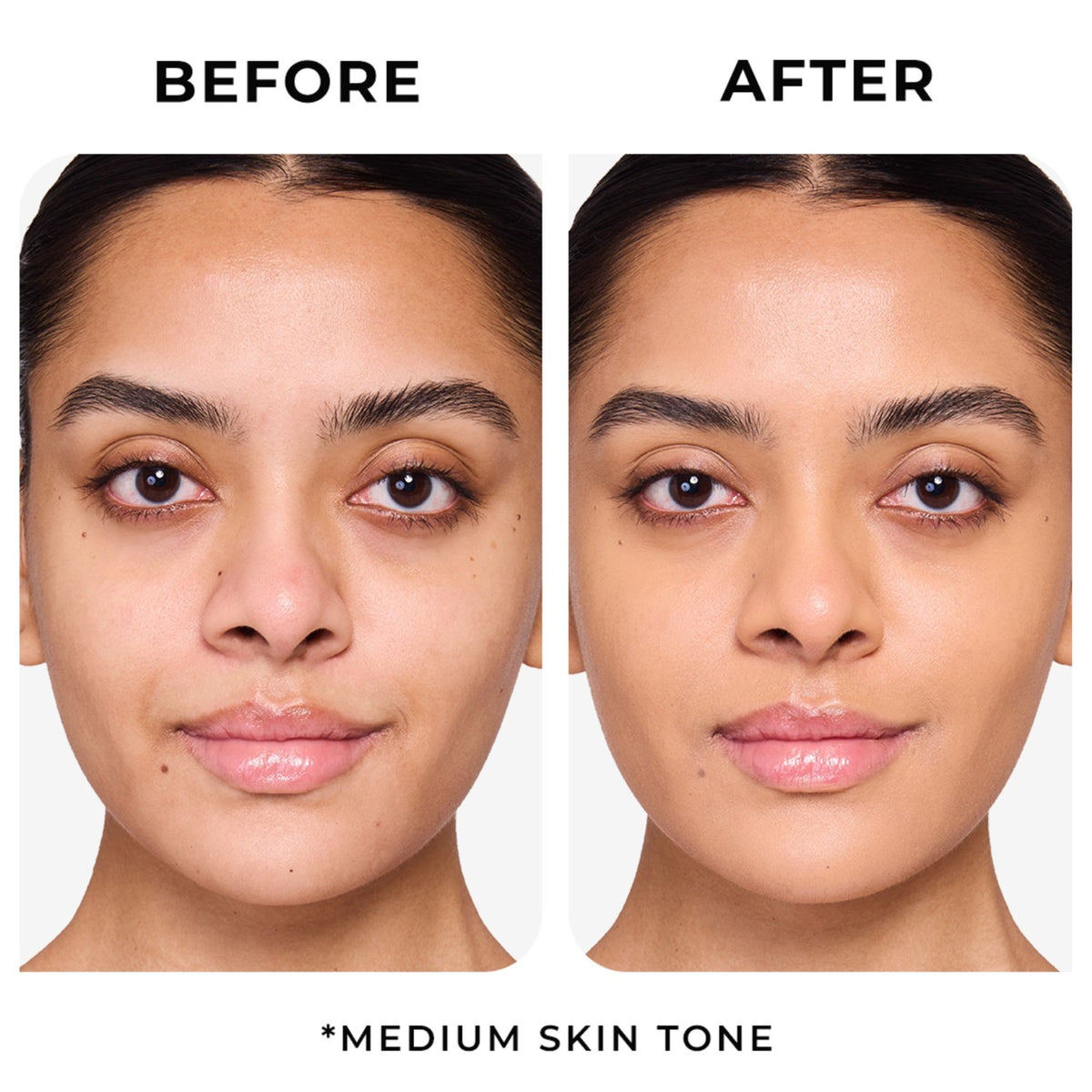 Lovechild Masaba Skip Everything Serum Skin Tint SPF 20 with built-in brush, enriched with Vitamin E for all skin types.