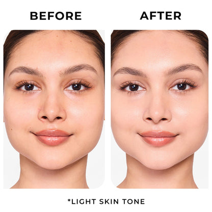Lovechild Masaba Skin Tint SPF 20 with built-in brush, enriched with Vitamin E for all skin types, anti-aging liquid foundation.
