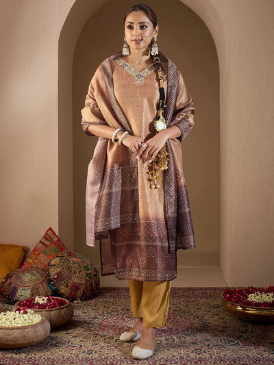 Indyancart IE Women Bandhani Printed Regular Sequinned Kurta with Trousers & With Dupatta