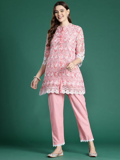 Indyancart IE Floral Embroidered Pure Cotton Co-Ords