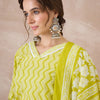 Dhiyona IE Women Printed Regular Pure Cotton Kurta with Trousers & With Dupatta