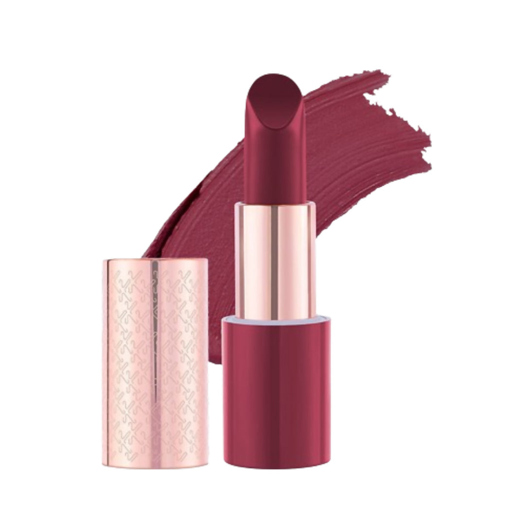 Kay Beauty Matte Drama Long Stay Lipstick in Head Turner shade, showcasing vibrant red lipstick on a model's lips.