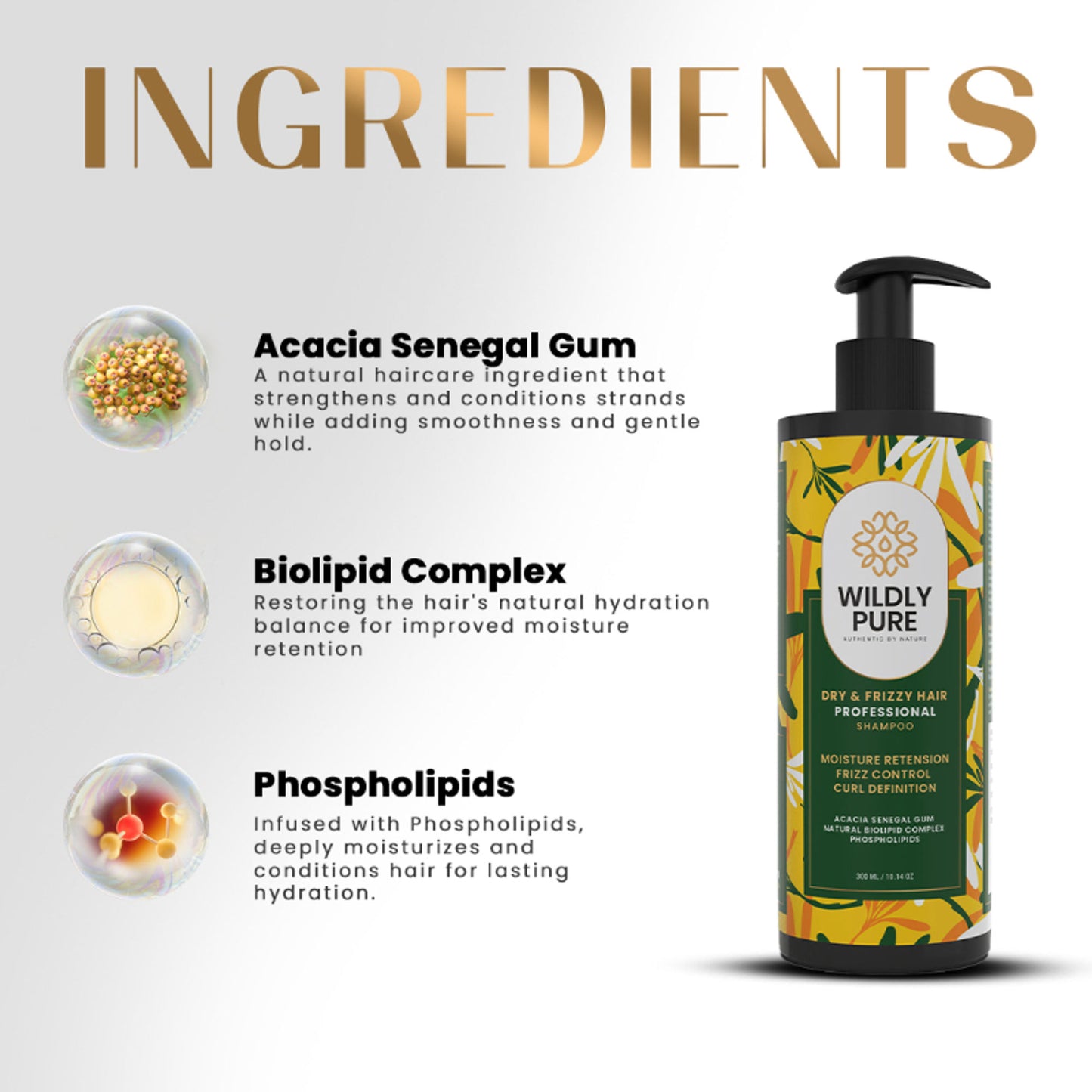Wildly Pure Curly Shampoo for Dry & Frizzy Hair rich in Omega 9, 6 & 3