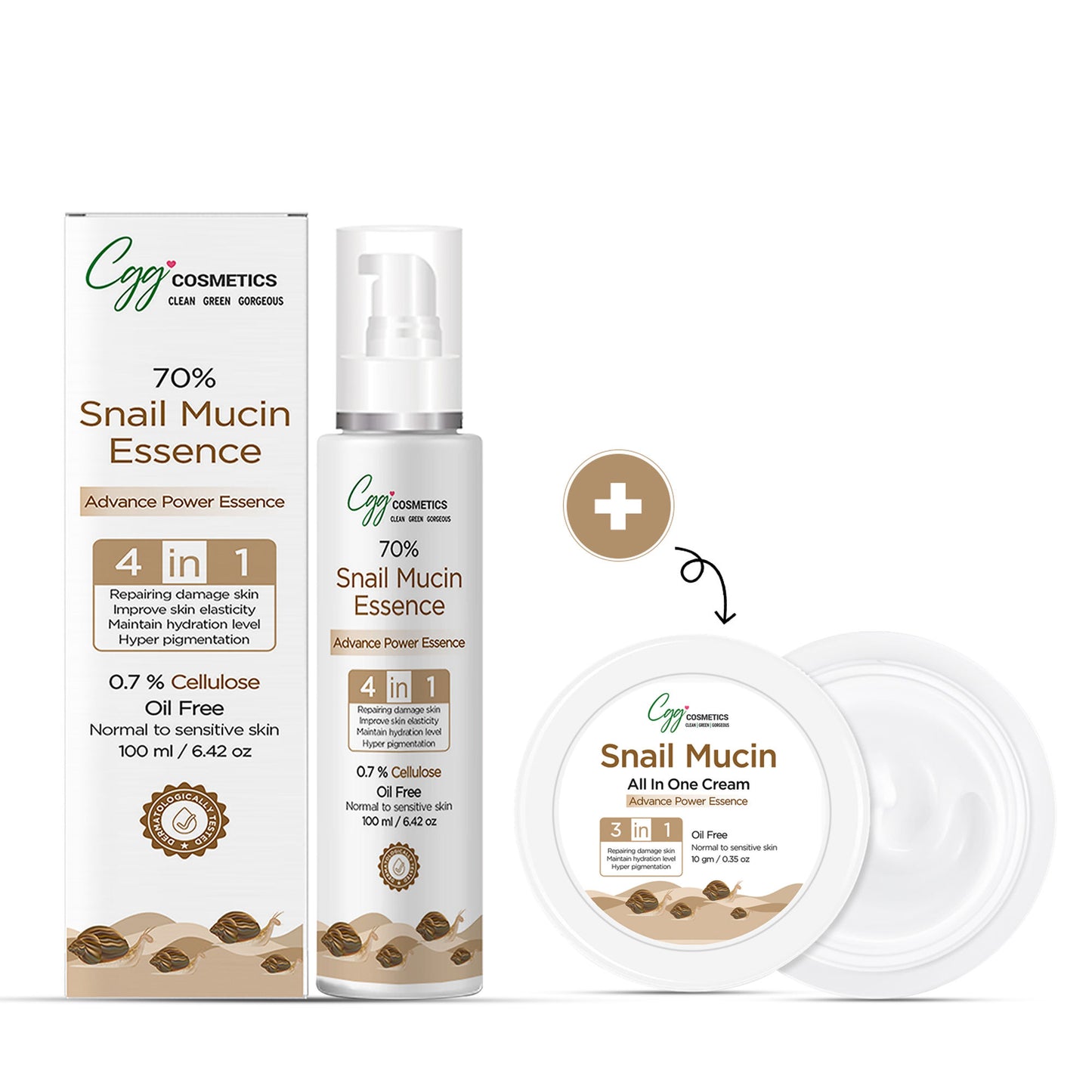 CGG Cosmetics 70% Snail Mucin Essence + FREE All In One Cream