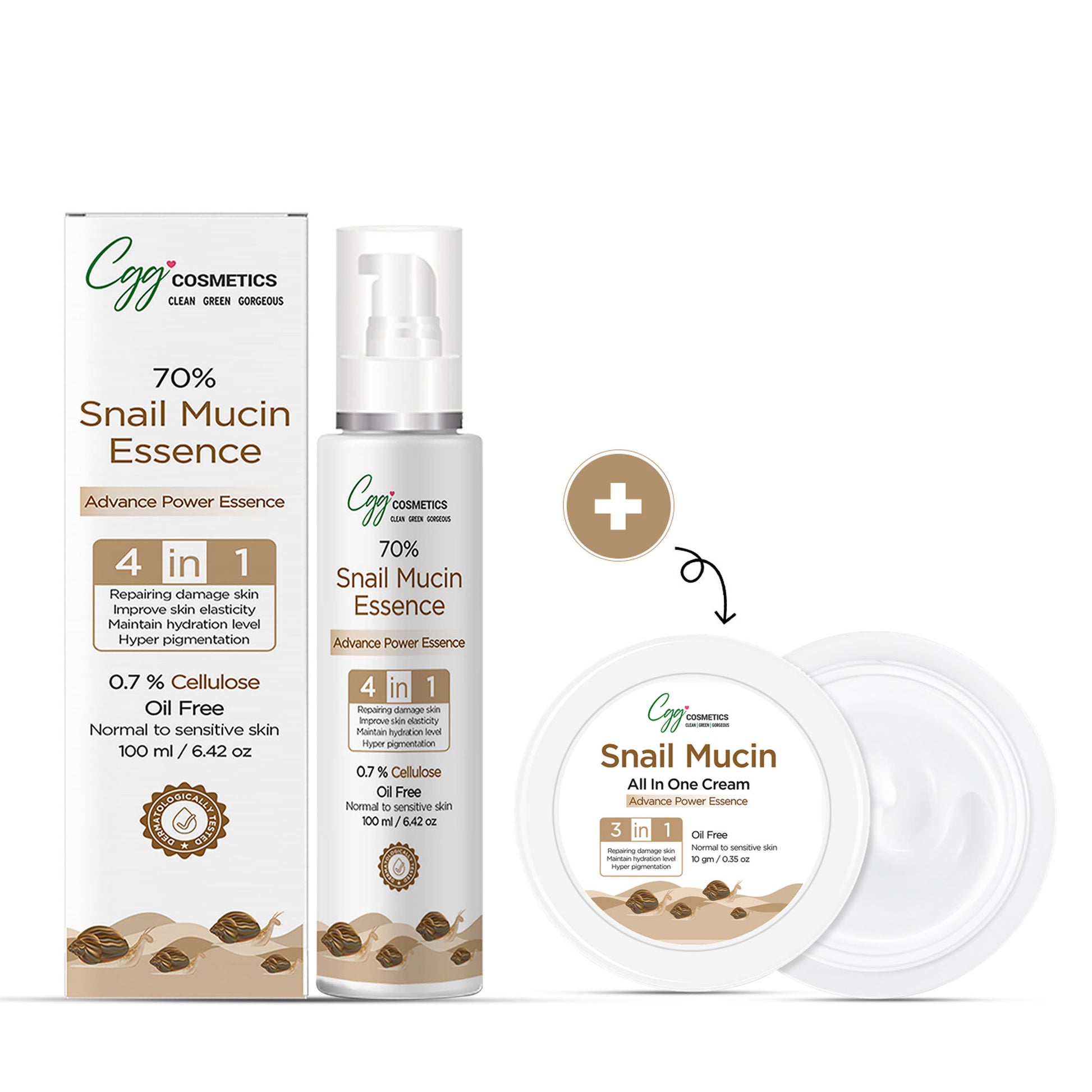 CGG Cosmetics 70% Snail Mucin Essence + FREE All In One Cream