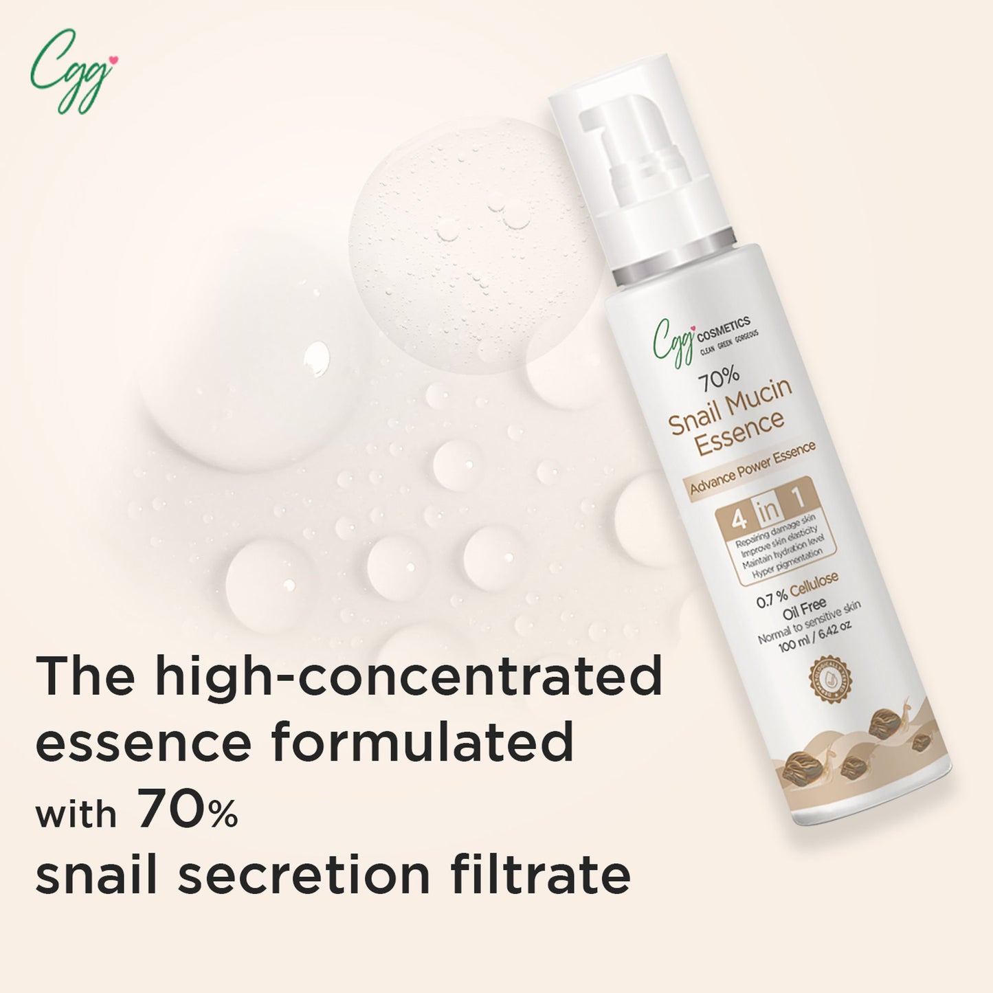 CGG Cosmetics 70% Snail Mucin Essence + FREE All In One Cream