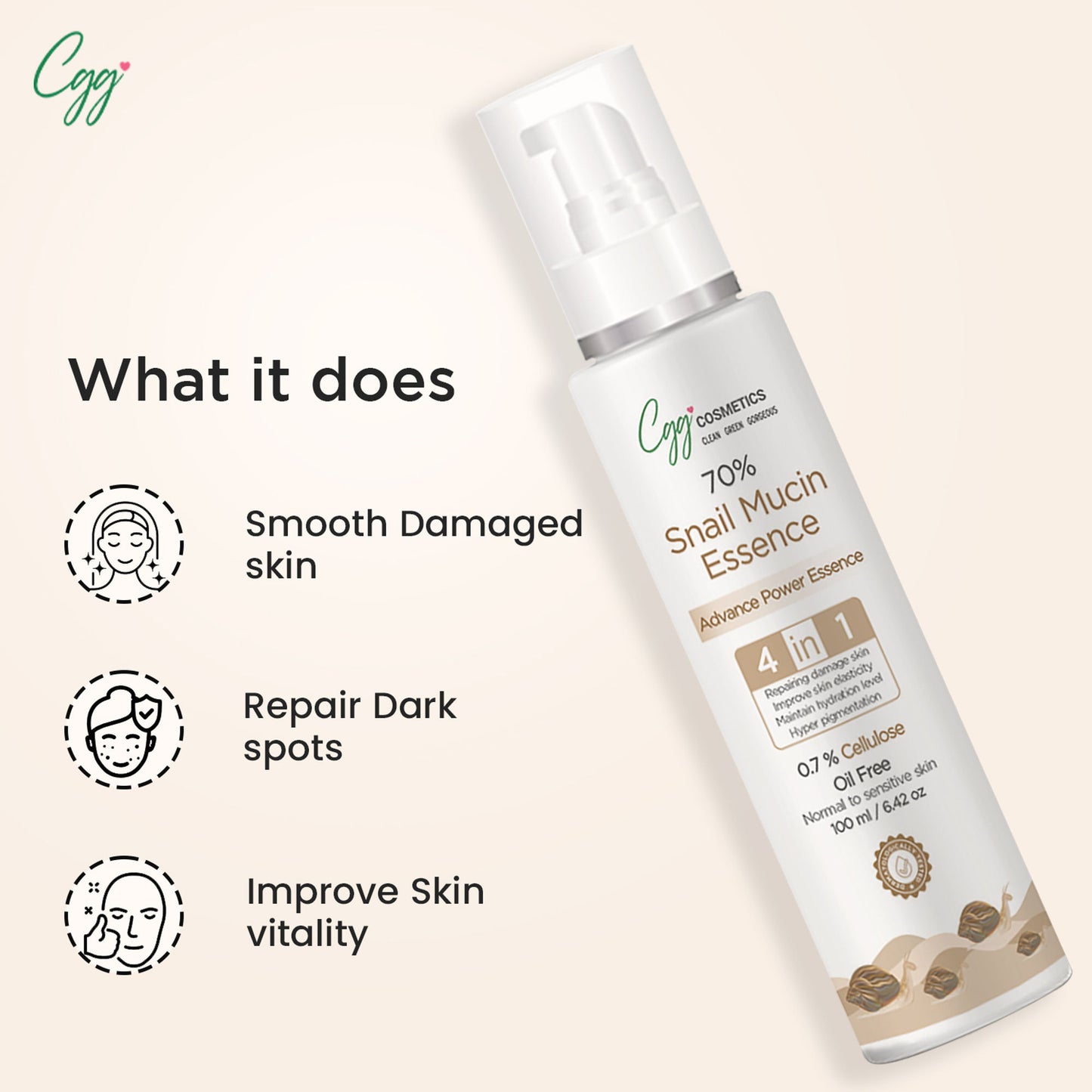 CGG Cosmetics 70% Snail Mucin Essence + FREE All In One Cream