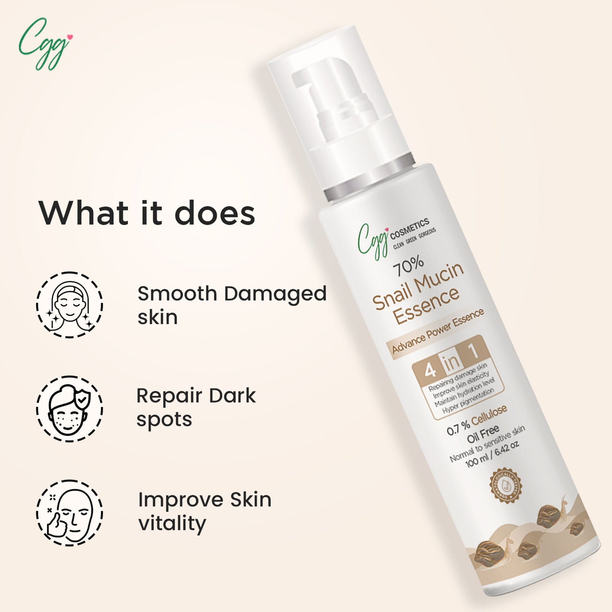 CGG Cosmetics 70% Snail Mucin Essence + FREE All In One Cream