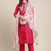 Indyancart VA Women's Magenta Floral Chanderi Silk Kurta with Trousers & With Dupatta