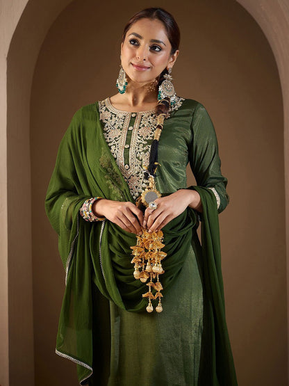 Indyancart IE Women Ethnic Motifs Embroidered Regular Kurta with Trousers & With Dupatta