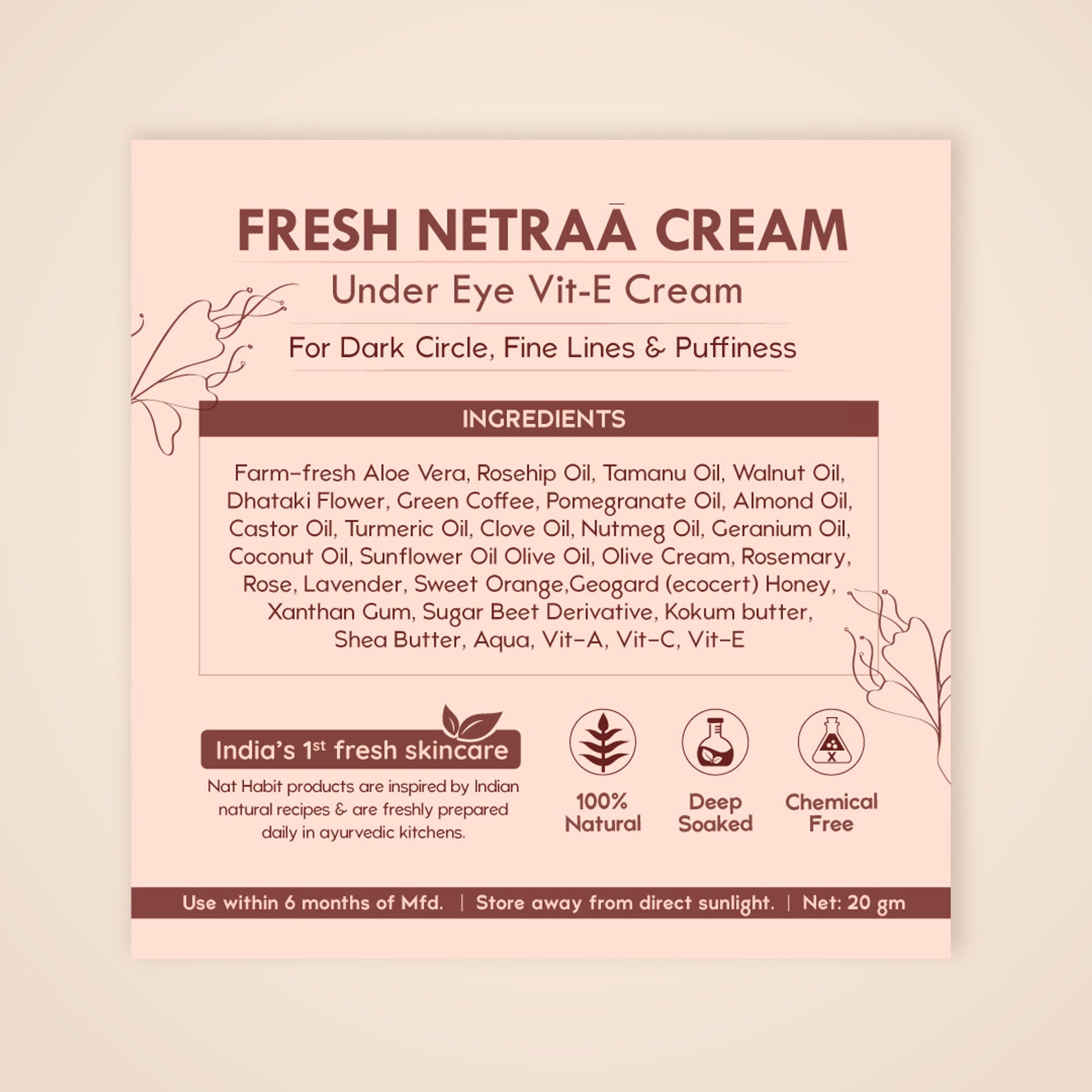 Nat Habit Under Eye Cream For Wrinkles And Dark Circle, Pure Netraa For Puffy Undereye With Coffee