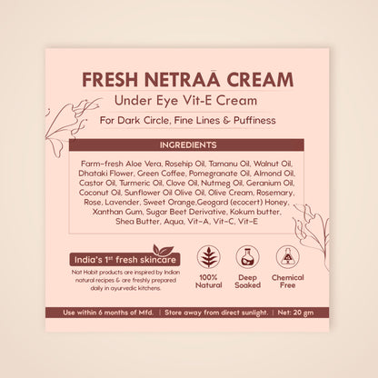 Nat Habit Under Eye Cream For Wrinkles And Dark Circle, Pure Netraa For Puffy Undereye With Coffee