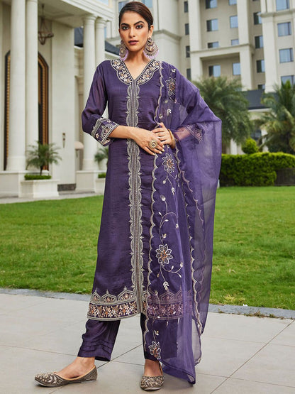 Dhiyona IE Women Floral Embroidered Regular Kurta with Trousers & With Dupatta