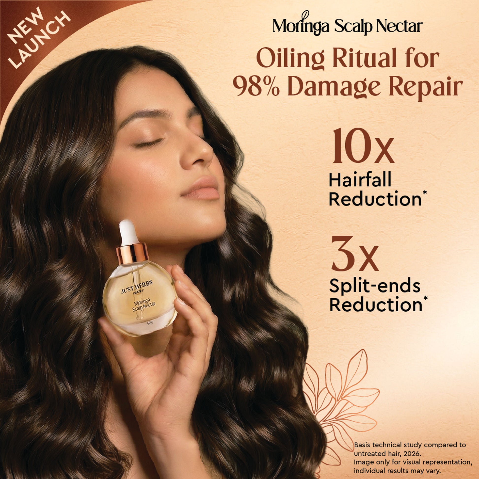 Just Herbs Hair Oil Moringa Scalp Nectar 99% Active Oil Infused Silicone Free, Paraben Free