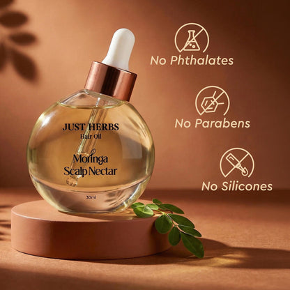 Just Herbs Hair Oil Moringa Scalp Nectar 99% Active Oil Infused Silicone Free, Paraben Free