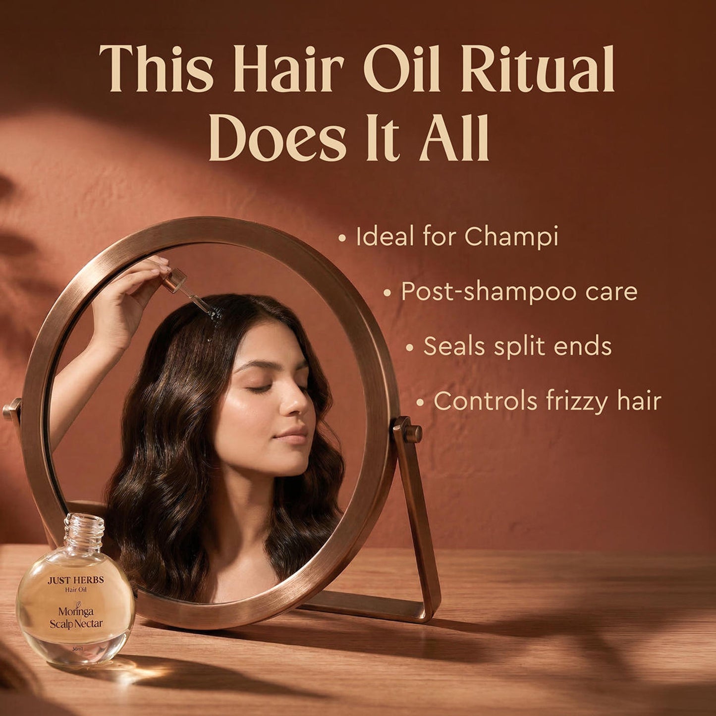 Just Herbs Hair Oil Moringa Scalp Nectar 99% Active Oil Infused Silicone Free, Paraben Free