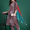 Dhiyona IE Floral Striped Pure Cotton Kurta with Trousers & Dupatta