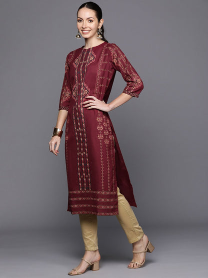 Indyancart IE Ethnic Motifs Foil Printed Straight Kurta