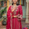 Dhiyona IE Ethnic Motifs Embroidered V-Neck Zari Organza Kurta With Trousers And Dupatta