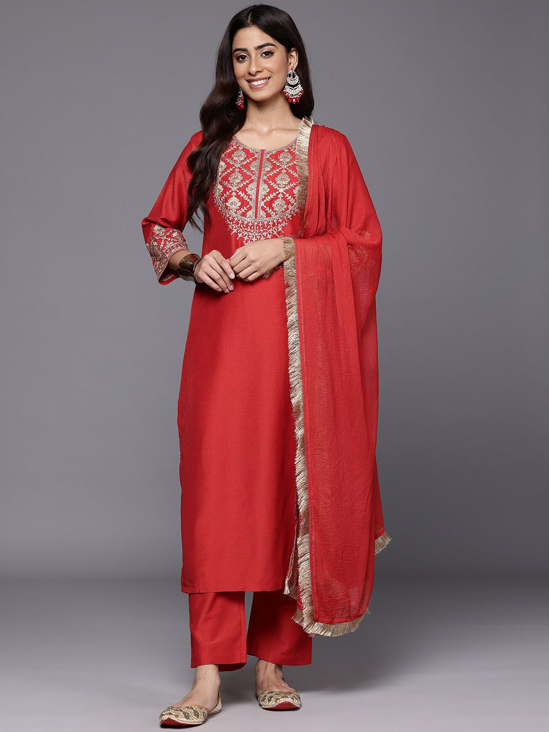 Dhiyona VA Women's Ethnic Motifs Embroidered Kurta with Palazzos & With Dupatta