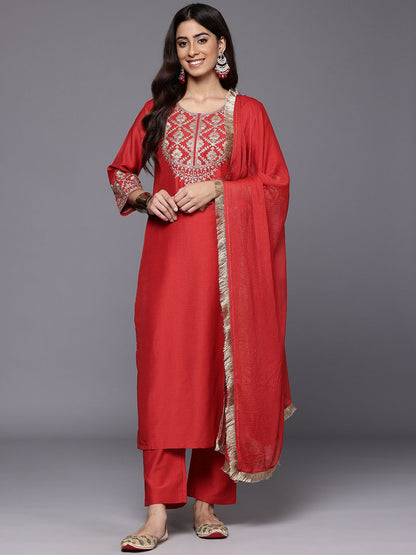 Dhiyona VA Women's Ethnic Motifs Embroidered Kurta with Palazzos & With Dupatta
