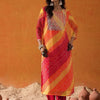 Indyancart IE Red Bandhani Printed Thread Work Georgette Straight Kurta