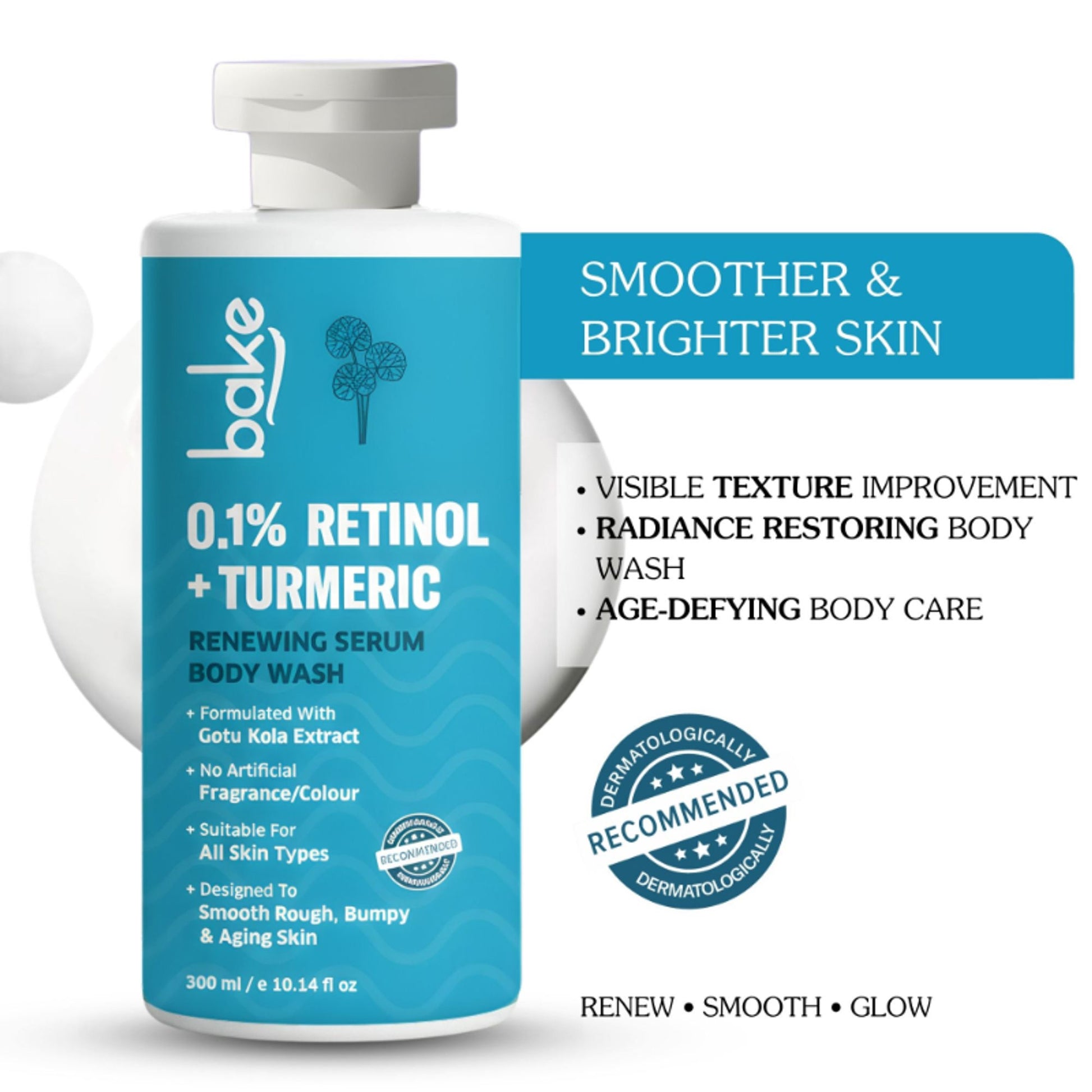 BAKE 0.1% Retinol & Turmeric Renewing Serum Body Wash for Anti-Aging, Fine Lines & Skin Elasticity