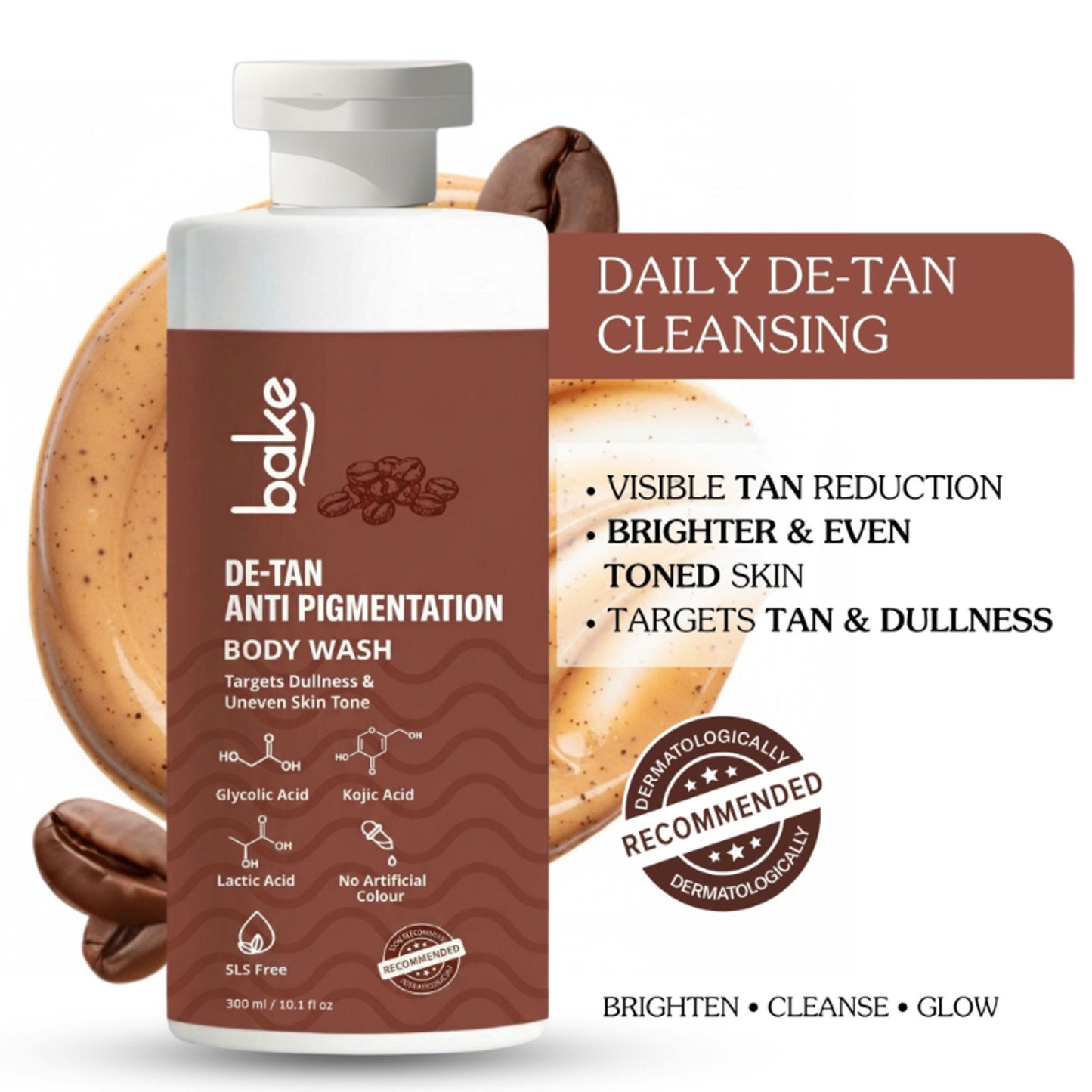 BAKE De-Tan Anti Pigmentation Coffee Body Wash for Dark Spots, Pigmentation, Tanning & Tan Removal