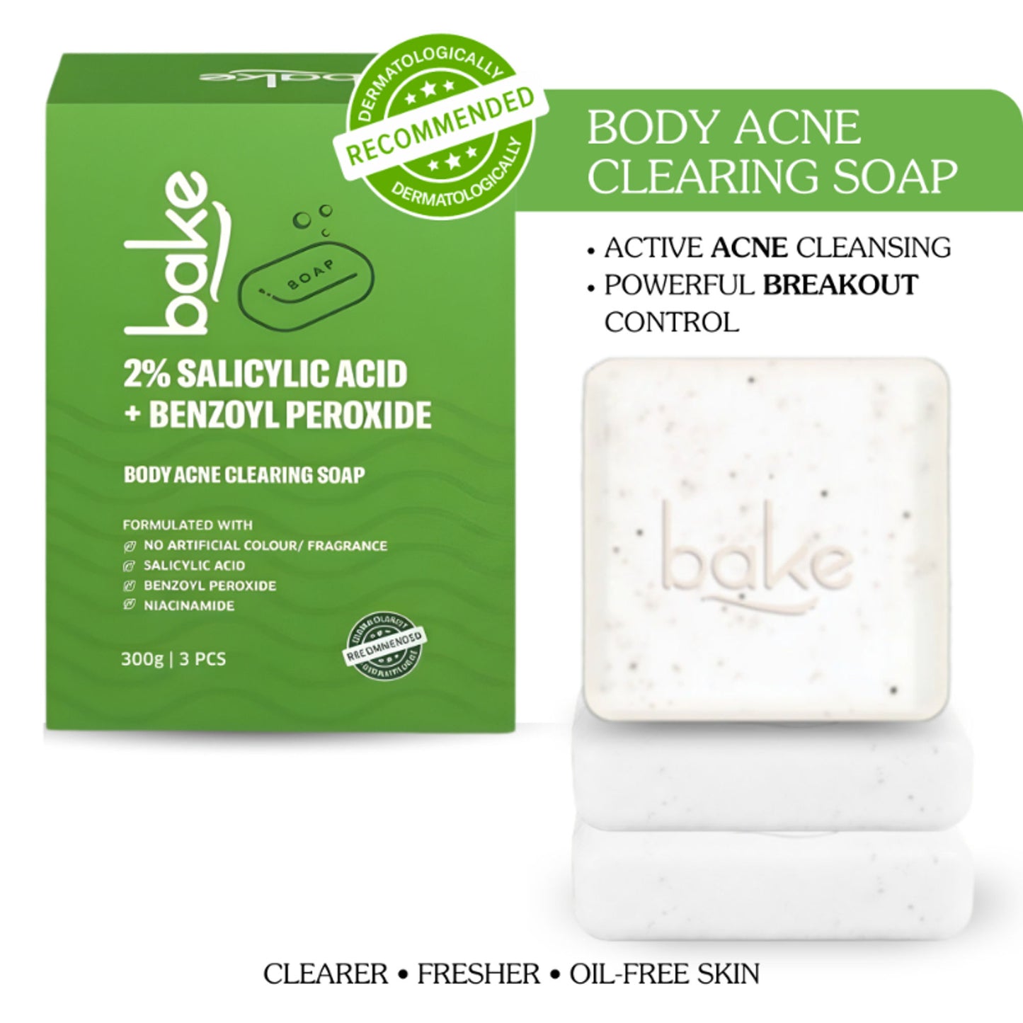 BAKE 2% Salicylic Acid + Benzoyl Peroxide Scrub Treatment Soap (Pack of 2) for Body & Back Acne