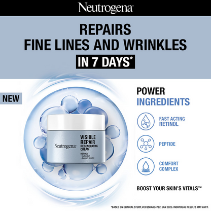 Neutrogena Visible Repair face cream with retinol and peptides for anti-aging, wrinkles, and fine lines.