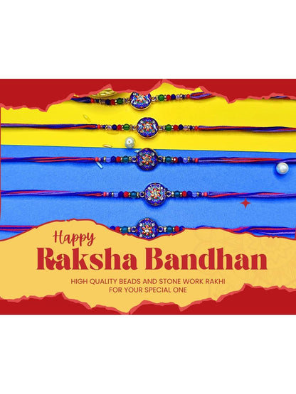 Anouk Set Of 6 Beaded Cotton Thread with AD Stones & Meenakari Designer Rakhi for Brother