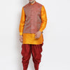 Men's Orange Silk Blend Straight Jacket  Kurta and Dhoti Set